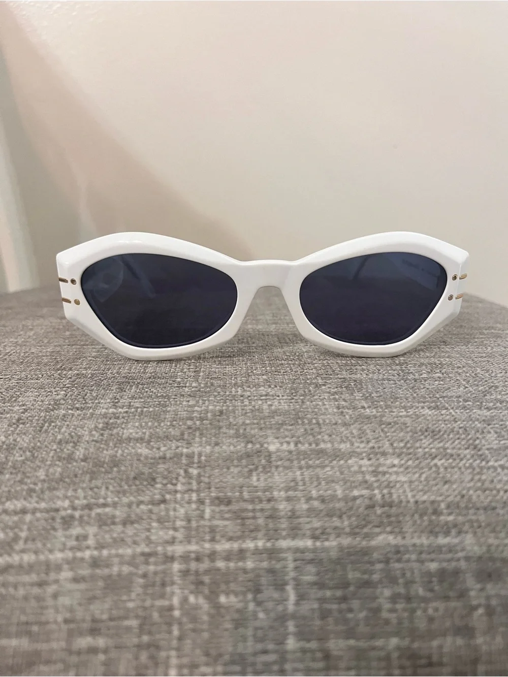 Dior White Oval Sunglasses with Dark Lenses